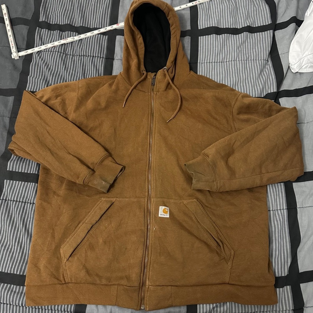 Carhartt Full Zip Hoodie Brown‎ Rain Defender Thermal Lined 104078 2XL Loose Fit